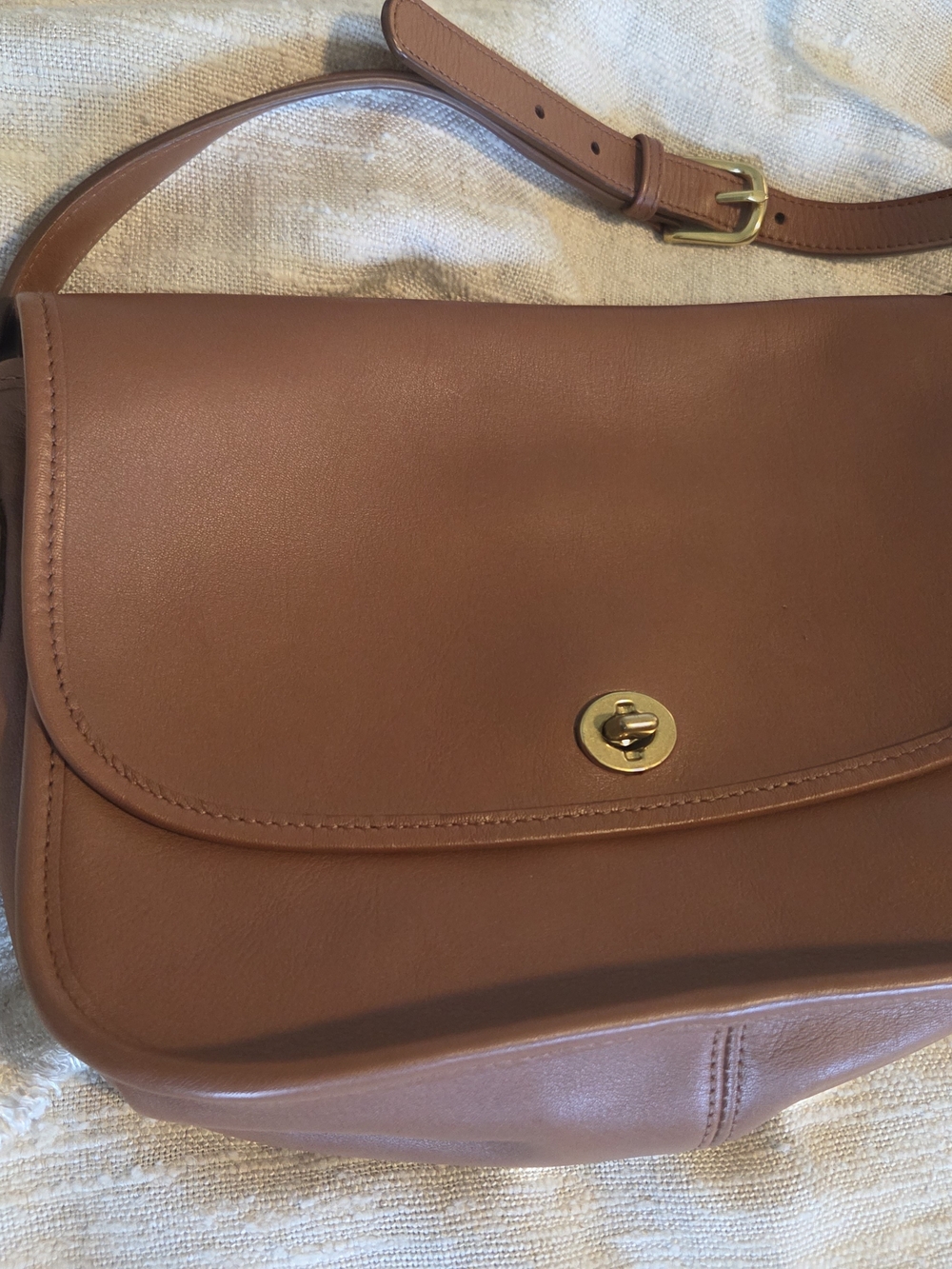 Coach City BagTan Leather Crossbody with Gold Turn-Lock